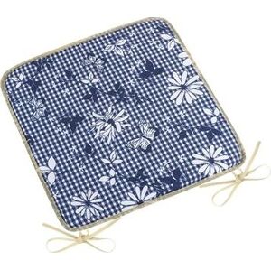 BELLATEX Sedák DITA 34/410 – hladký, 40 × 40, modrá kocka s kvetom