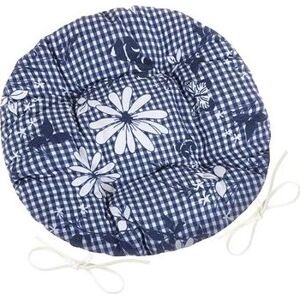 BELLATEX Sedák DITA 62/410 – okrúhly, prešívaný, priem. 40 cm, modrá kocka s kvetom