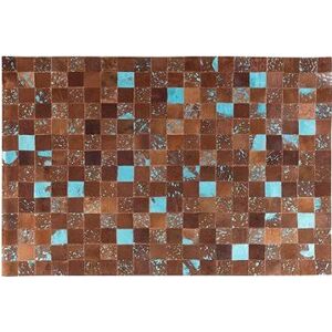 Hnedý kožený patchwork koberec 140 × 200 cm ALIAGA, 41416