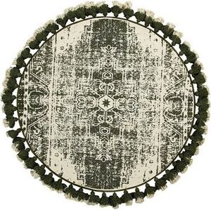Okrúhly koberec so strapcami, priemer 120 cm, krémovo-zelený KAHTA, 182302