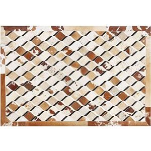 Kožený patchworkový koberec 140 × 200 cm hnedý SERINOVA, 237769